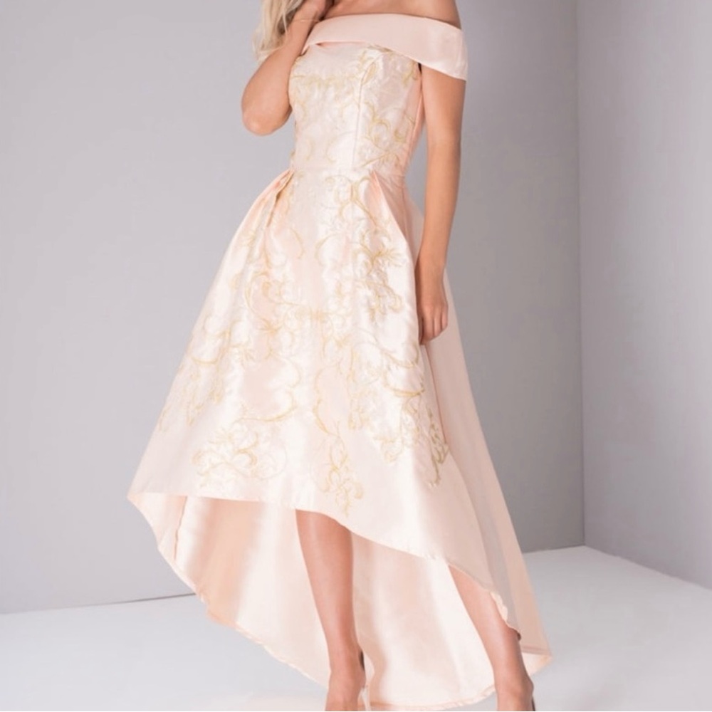 Chi Chi London Pink Pleated High-Low Gown